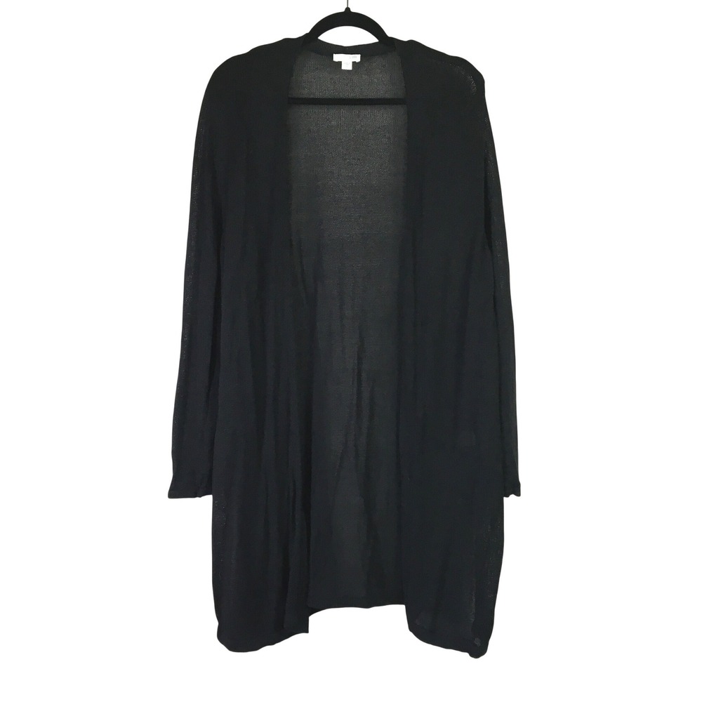 J. Jill Linen Blend Open Front Longline Duster Cardigan XL Black